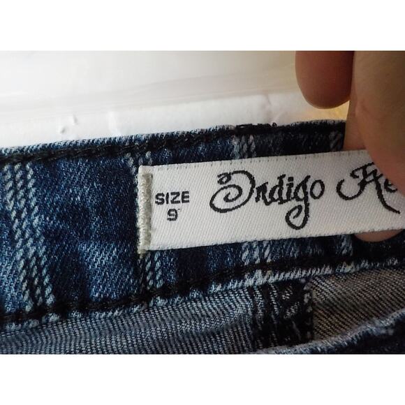 Indigo Rein Blue Striped Jeans Women size 9 Stretch Demin Zip Amended Hem 29x25 - Picture 7 of 9